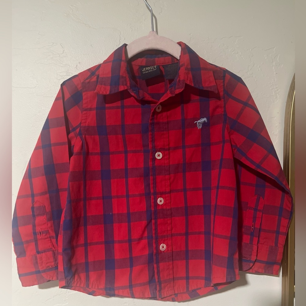 Wrangler Jeans Co Shirt Infant Red & Blue Plaid Button Up Check 
Size 24 mos